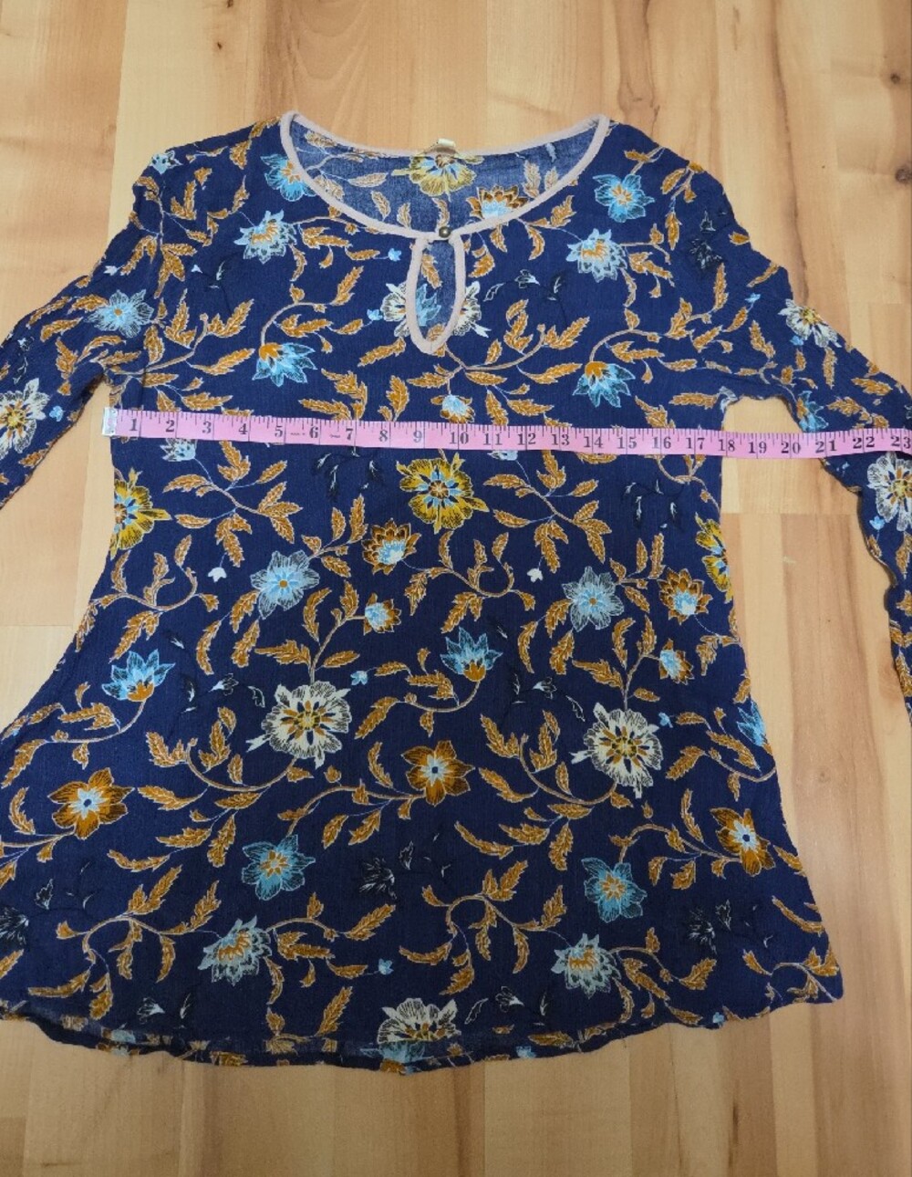 Kori America Blue Floral Rayon Blouse Lace Cuff Long Sleeve Medium - Picture 4 of 8
